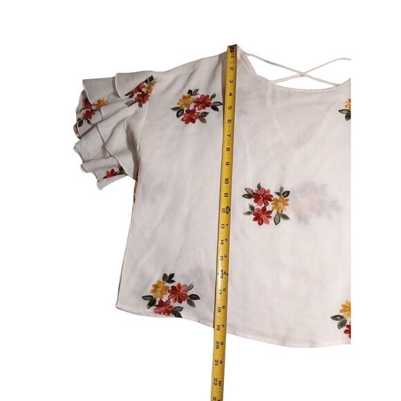 VNTG Forever 21 FLORAL EMBROIDERED Top Size M White Bohemian Festival Cropped 9 - Picture 12 of 15